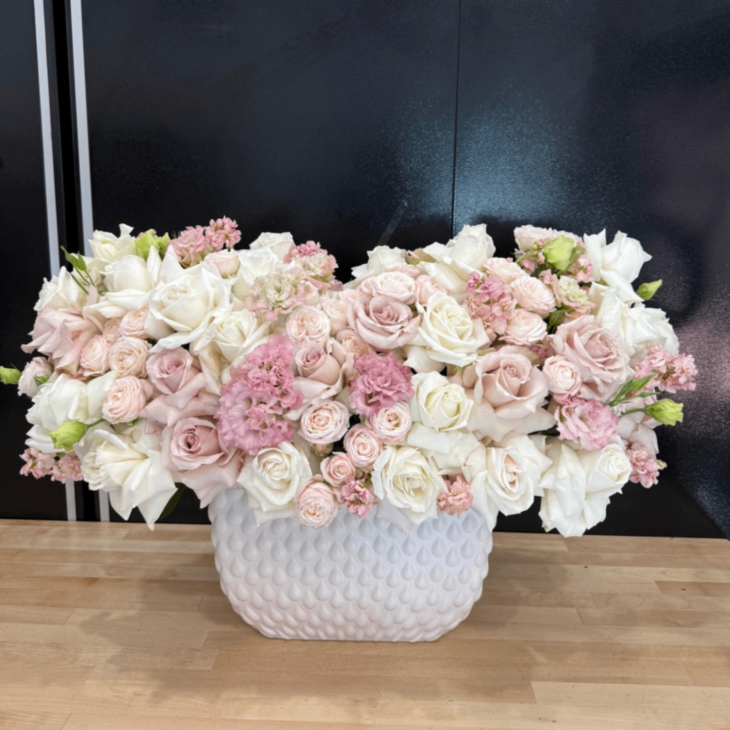 White blush rose centerpiece vase