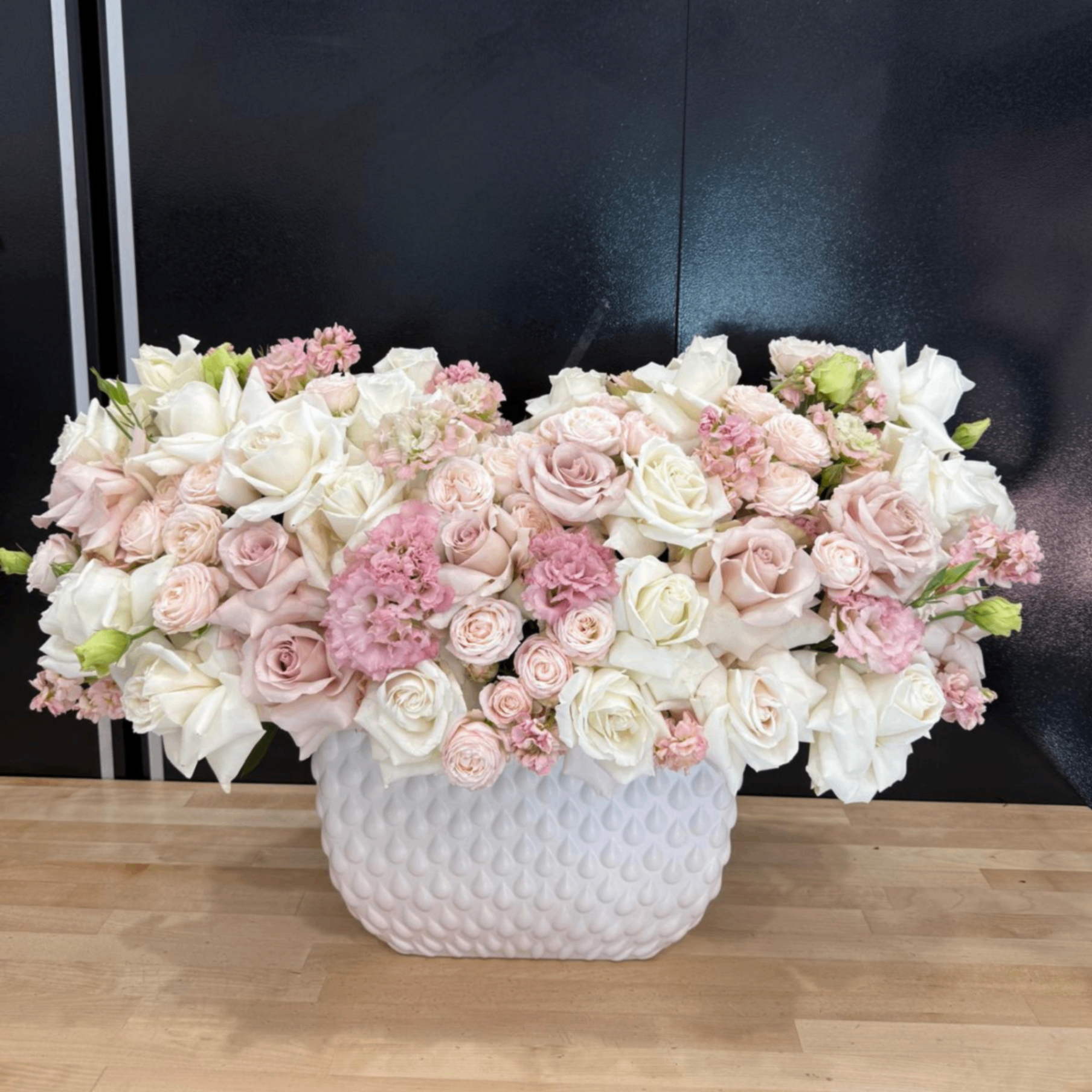 White blush rose centerpiece vase