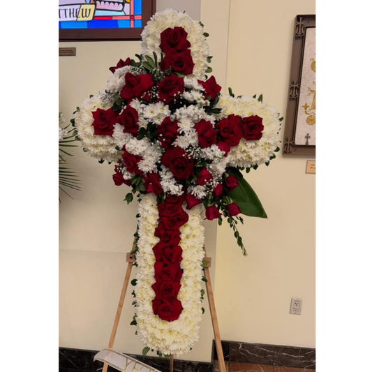 Red white cross standing spray