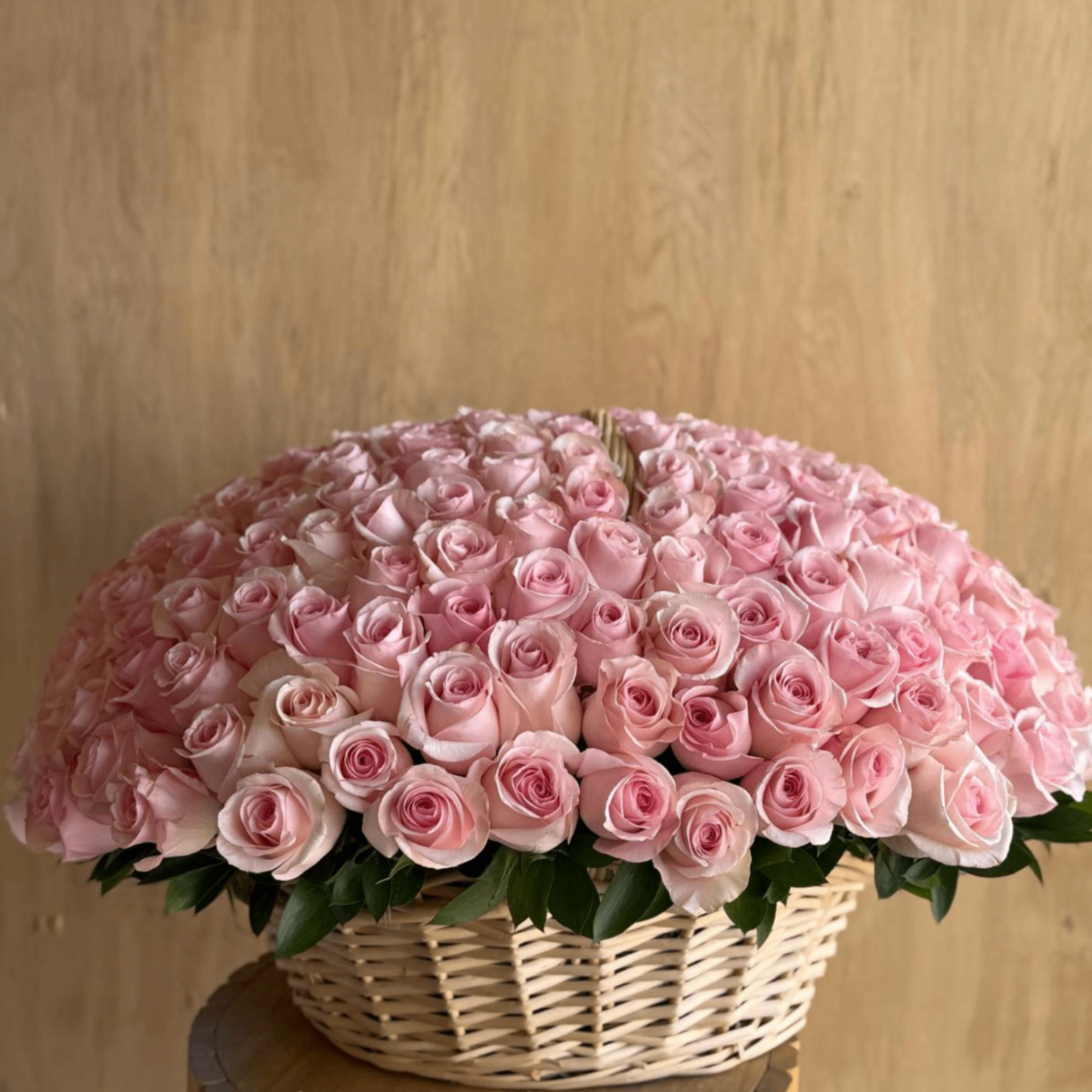 Large pink rose basket arrangement