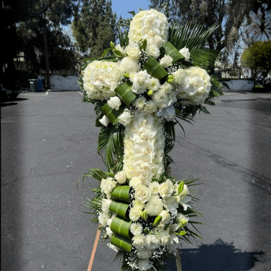 White floral cross standing spray