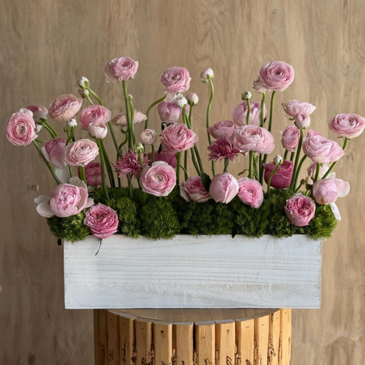 White roses in white basket