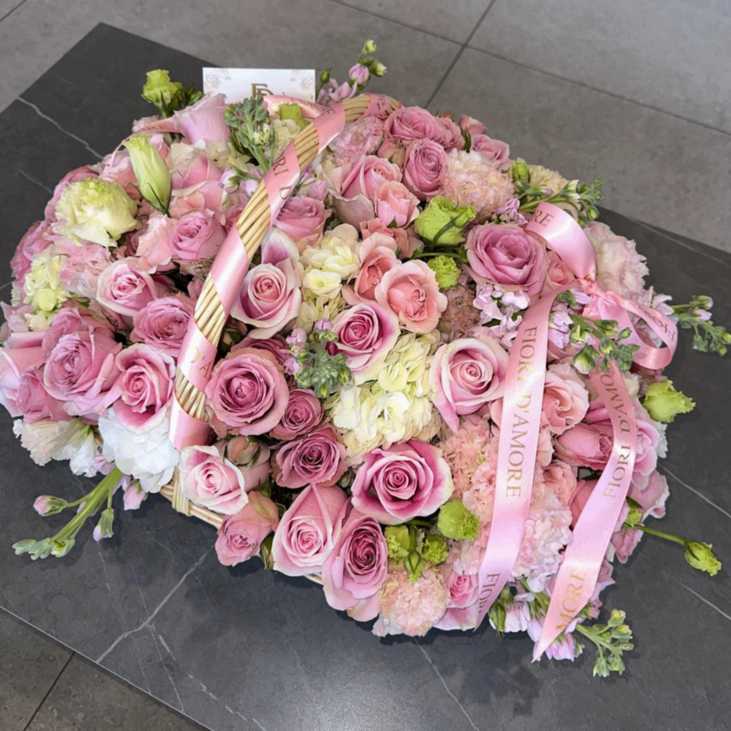 Pink rose hydrangea luxury basket