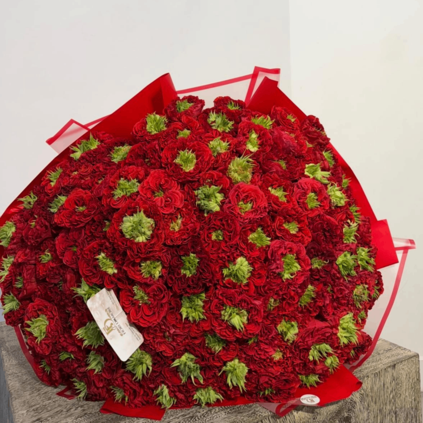 Large red garden rose bouquet