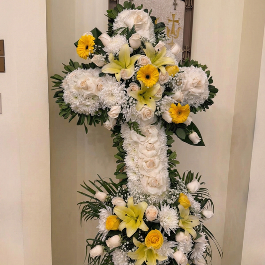 Funeral Cross With Yellow Accents